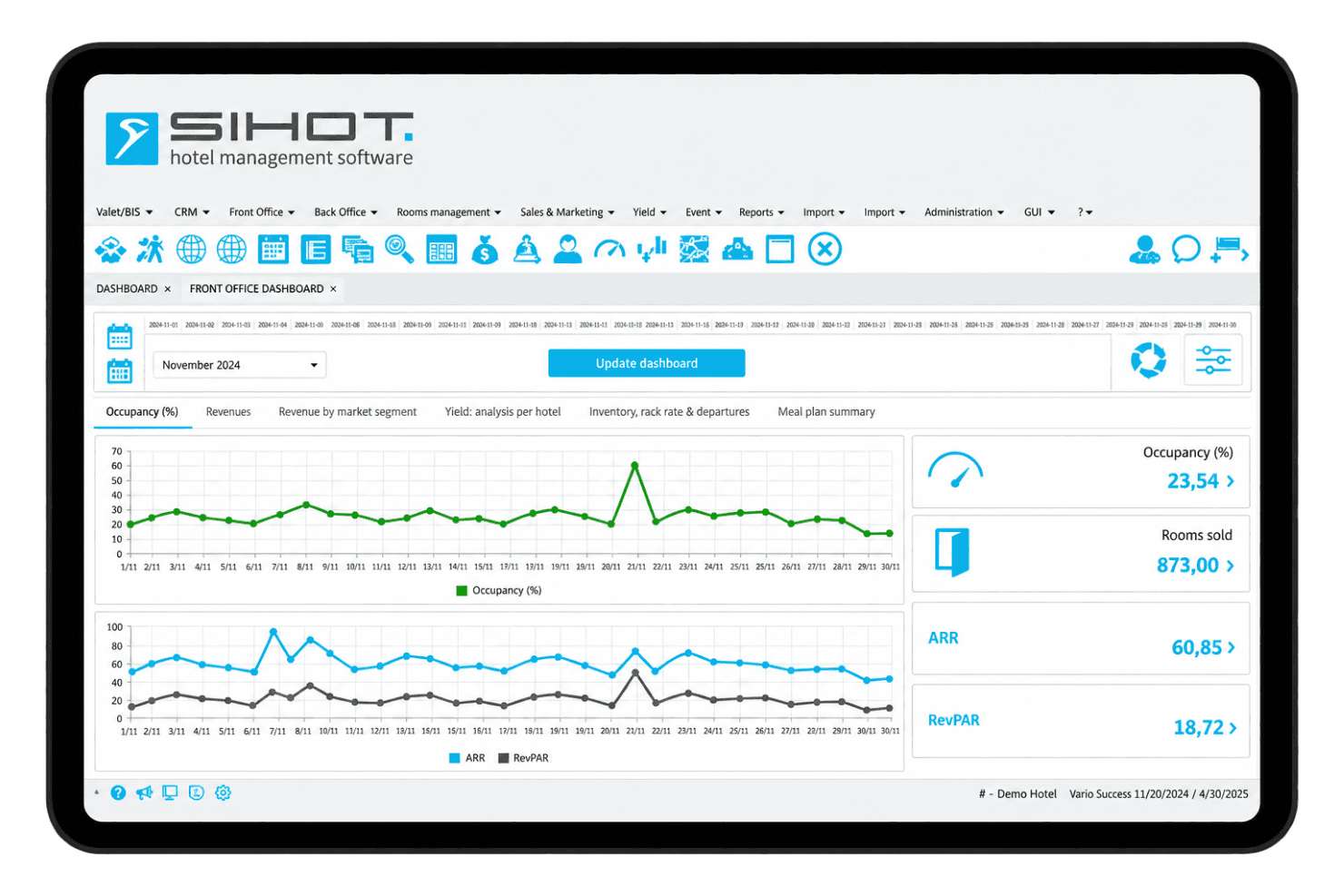 SIHOT combines reservations, operations, POS, guest communications, and multi-property workflows.