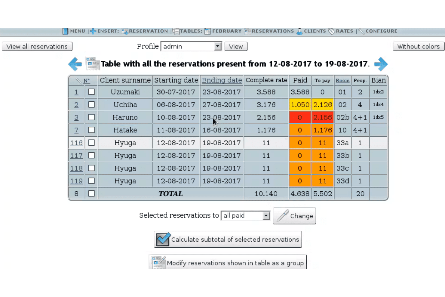 HotelDruid handles room bookings, assignments, rates, payments, and reports.