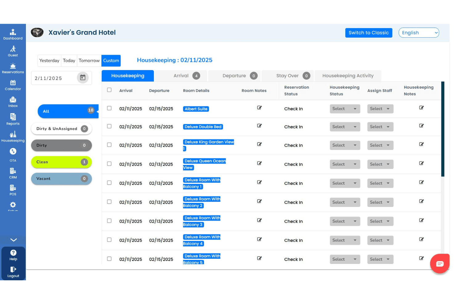 GraceSoft guest reservation interface