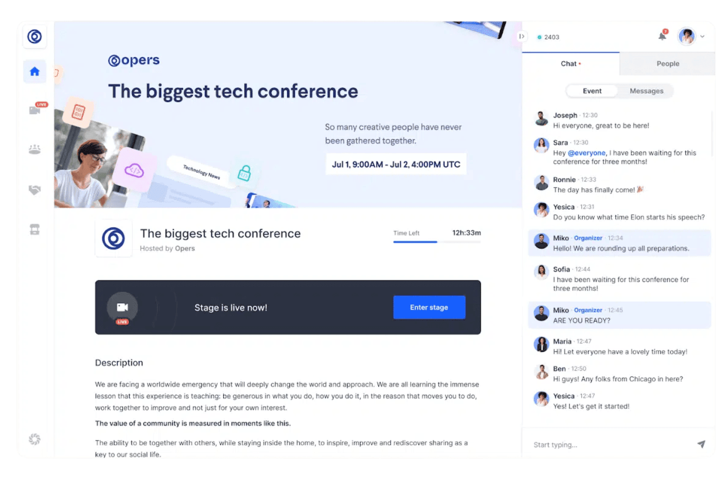 RingCentral Events understøtter registrering, livestreaming, sessioner med flere spor, netværksmuligheder, sponsorstande og indhold efter arrangementet.