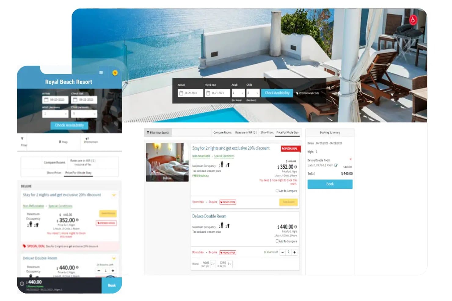 eZee Reservation manages direct bookings, upsells, and abandoned booking recovery.