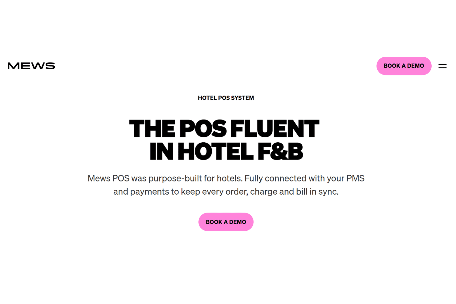 Mews POS gestiona pedidos de alimentos y bebidas de hoteles, ventas en múltiples establecimientos, pagos integrados y contabilización de cargos de habitación en tiempo real mediante Mews PMS.