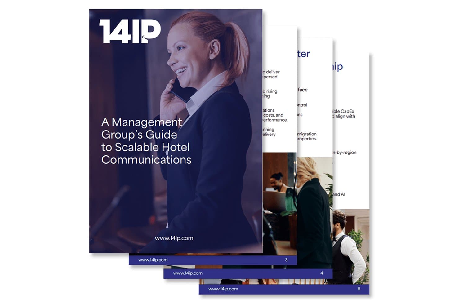 Fourteen IP booklet cover titled A Management Group's Guide to Scalable Hotel Communications.