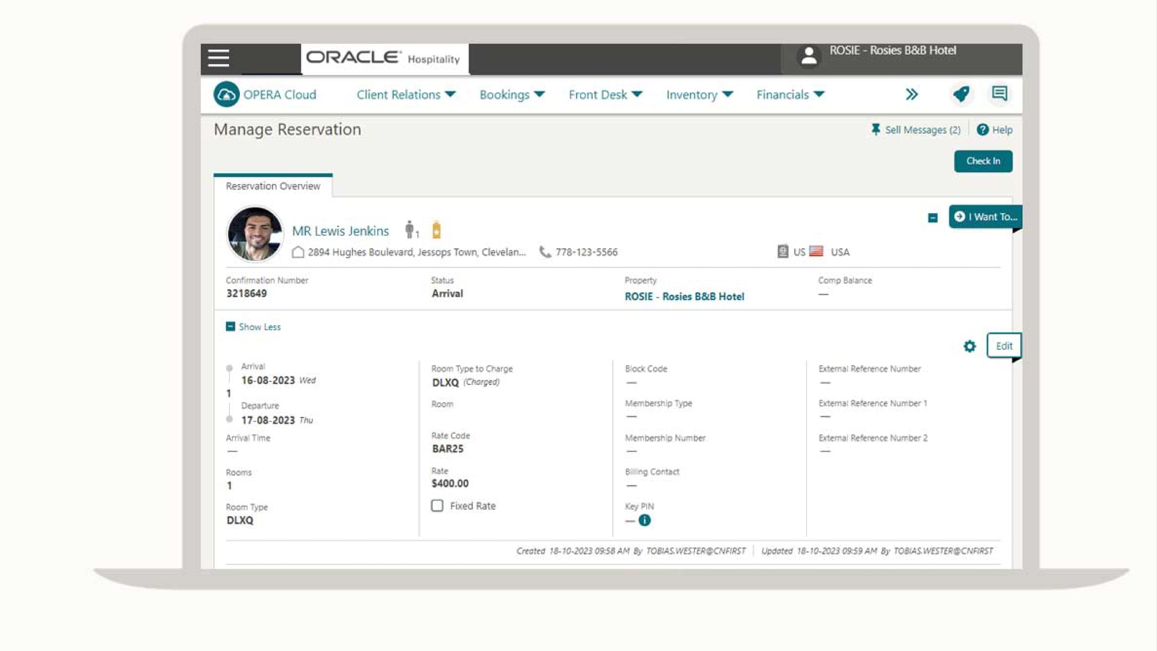 Oracle OPERA screenshot