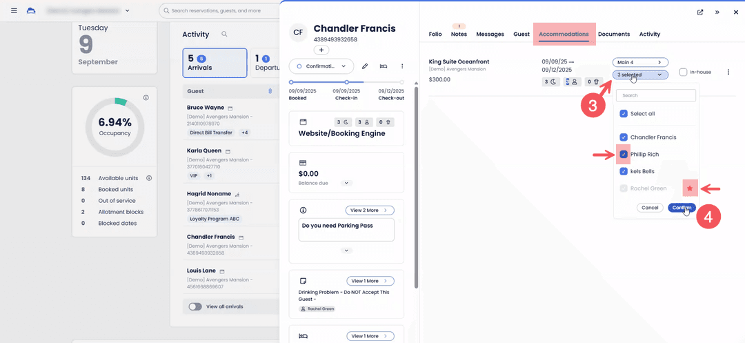Cloudbeds lets you manage reservations, guest details, accommodations, and in-house status from a centralized dashboard tied to real-time occupancy and arrivals.