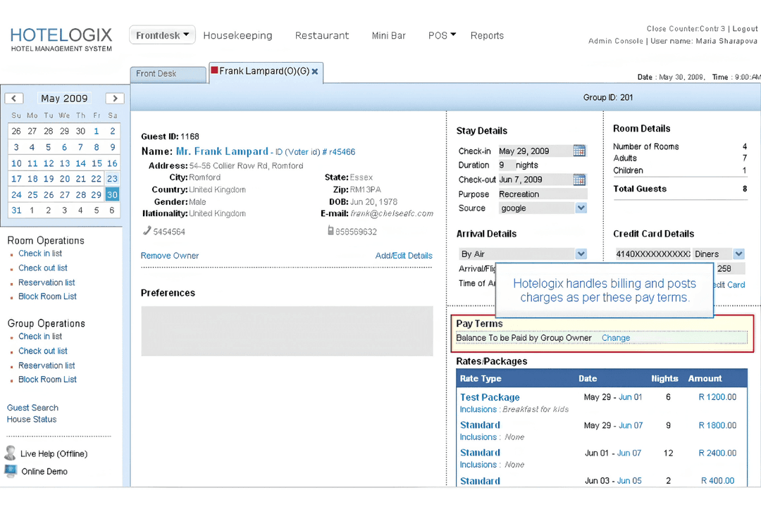 Hotelogix dashboard centralizes bookings, operations, and guest data.