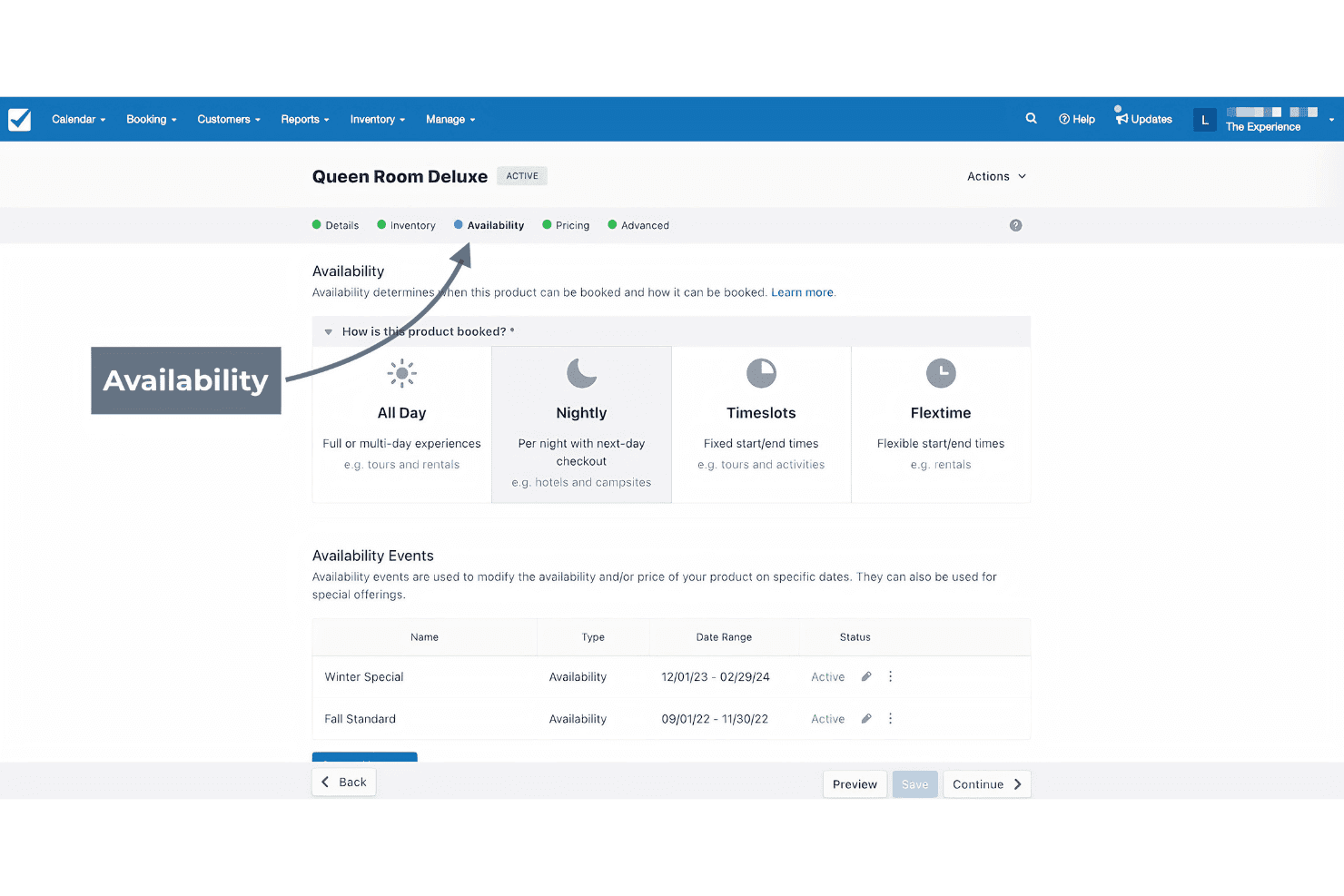 Checkfront availability screen