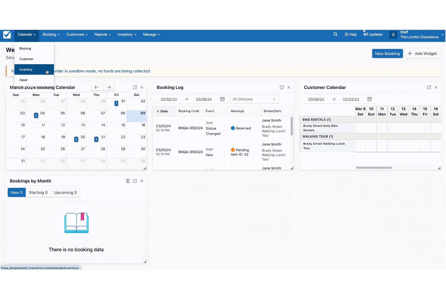 Checkfront real-time availability dashboard