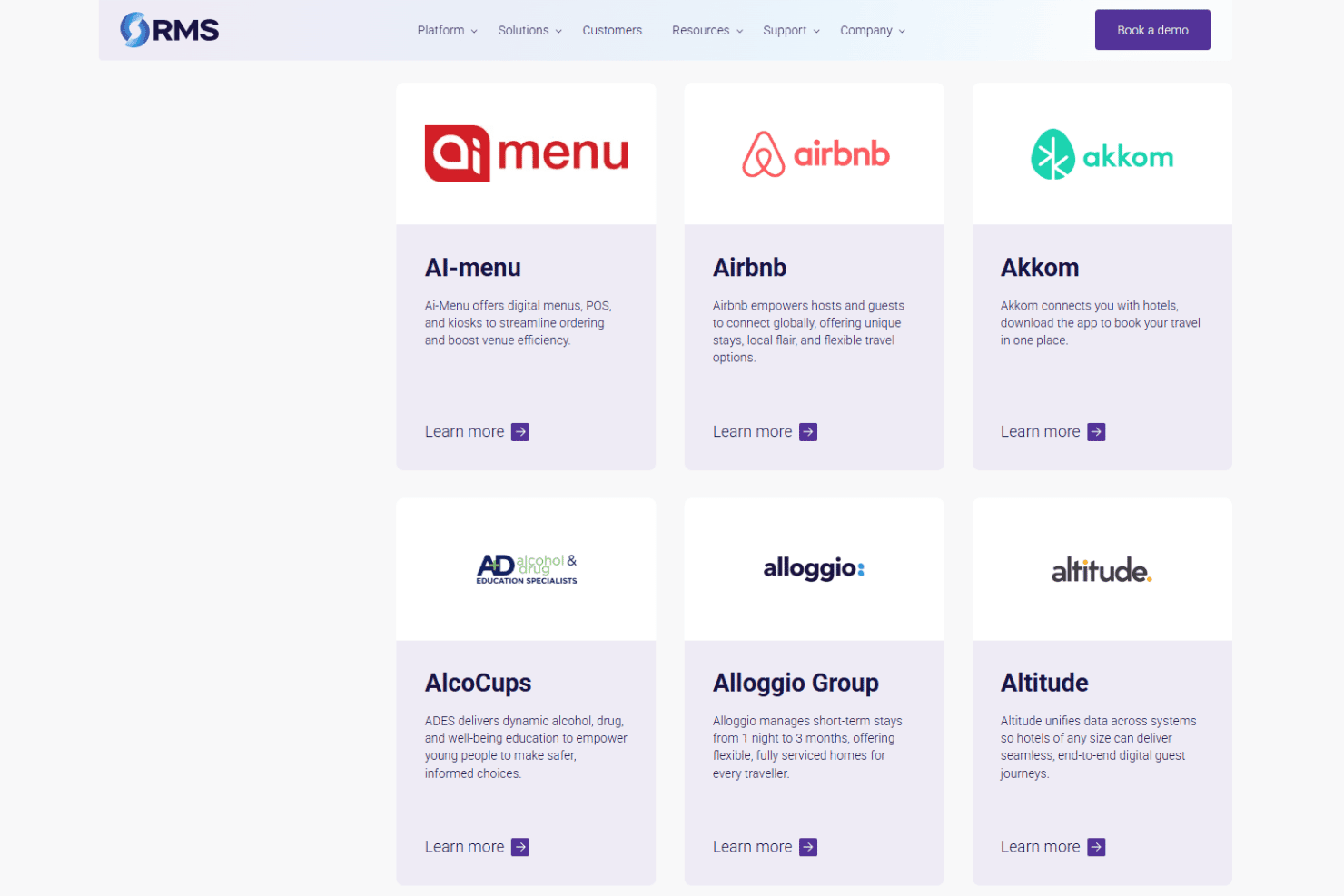 RMS integrations page