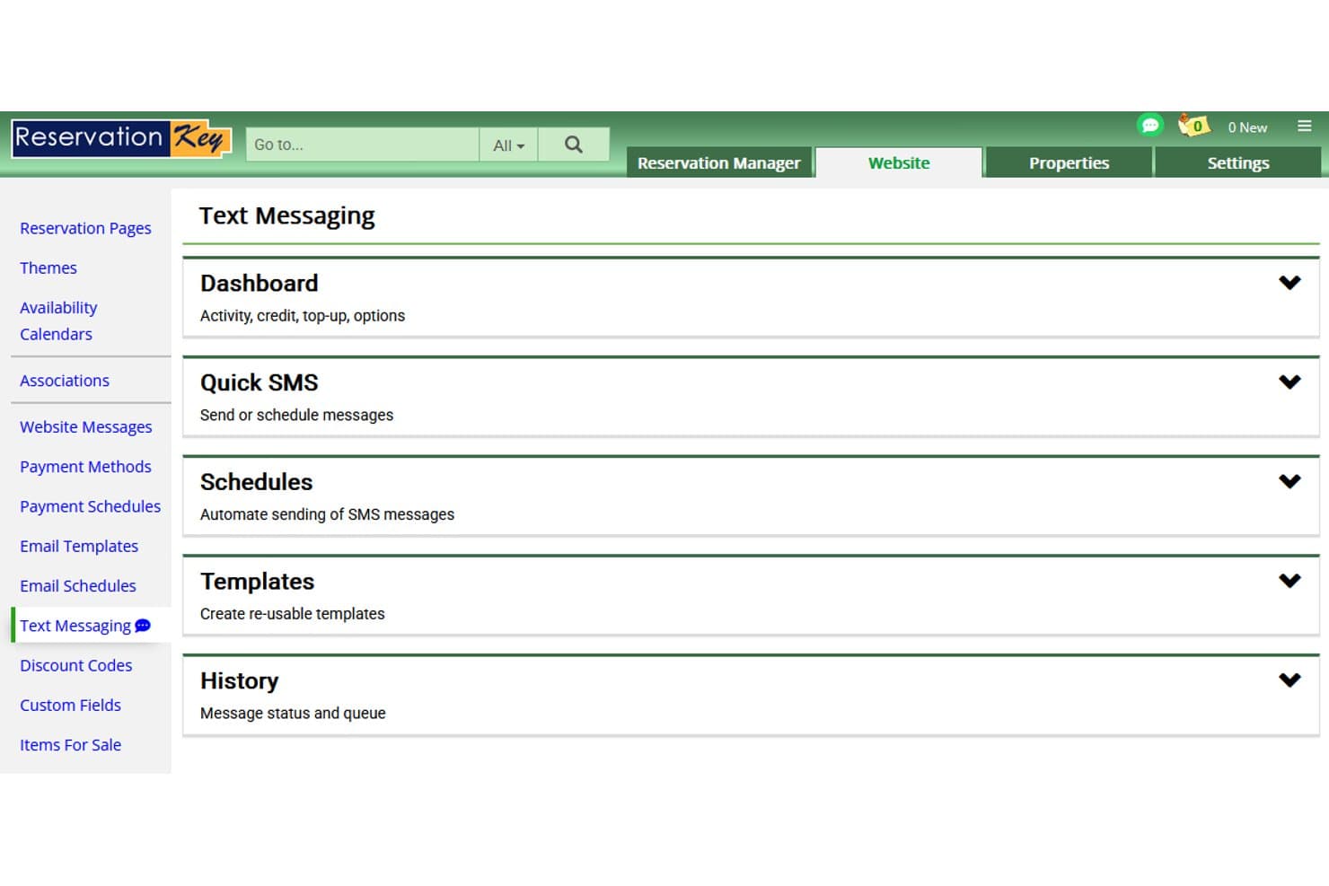 ReservationKey Text Messaging settings page