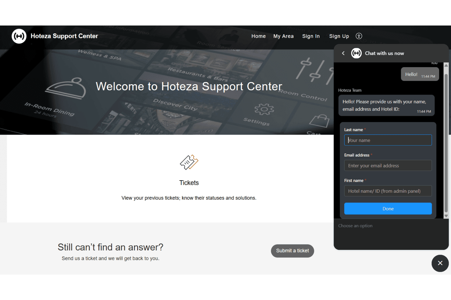 Hoteza customer support