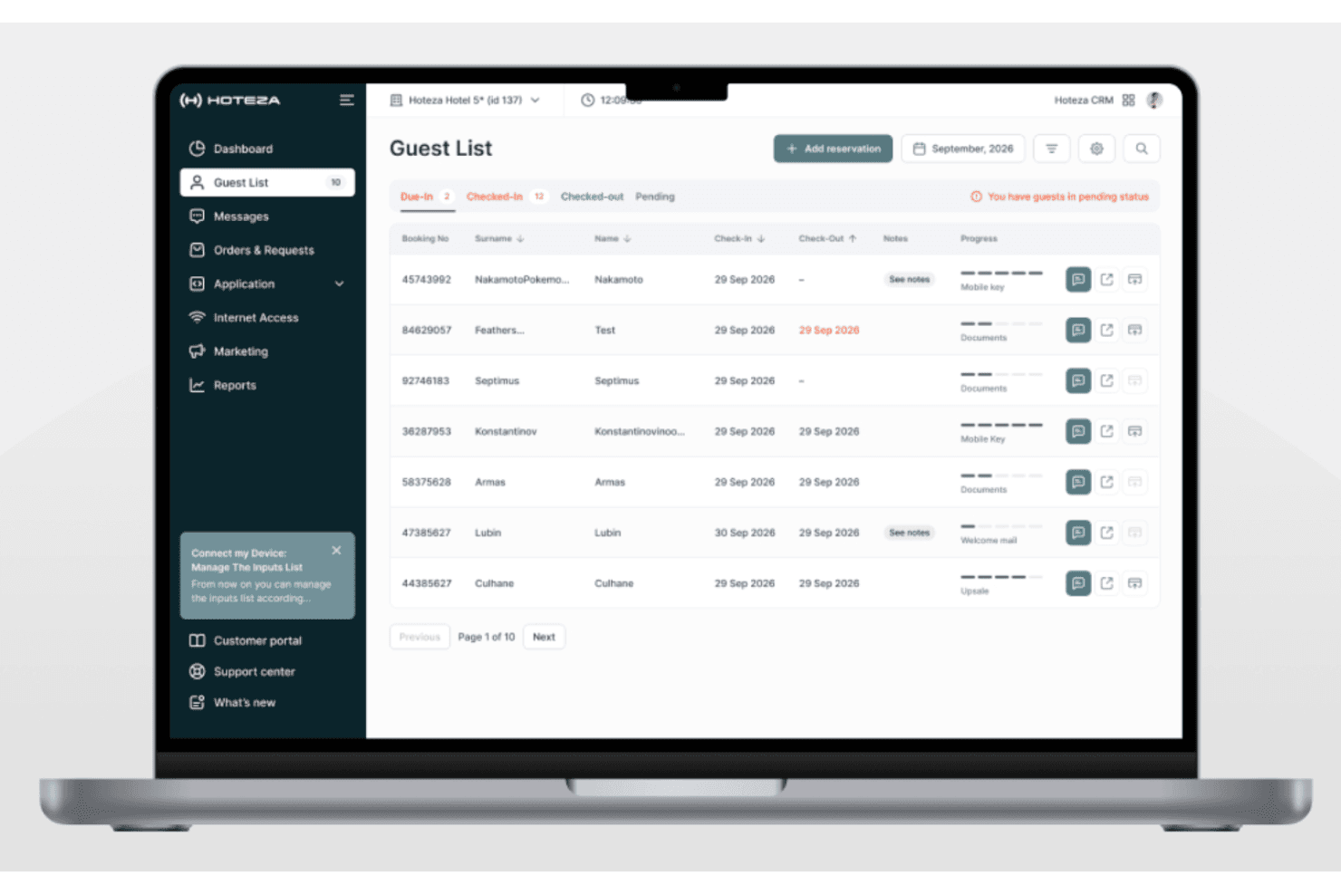 Hoteza intuitive interface