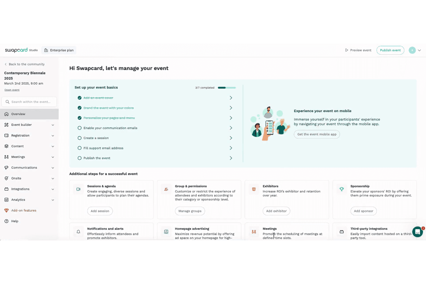 Swapcard Studio event dashboard