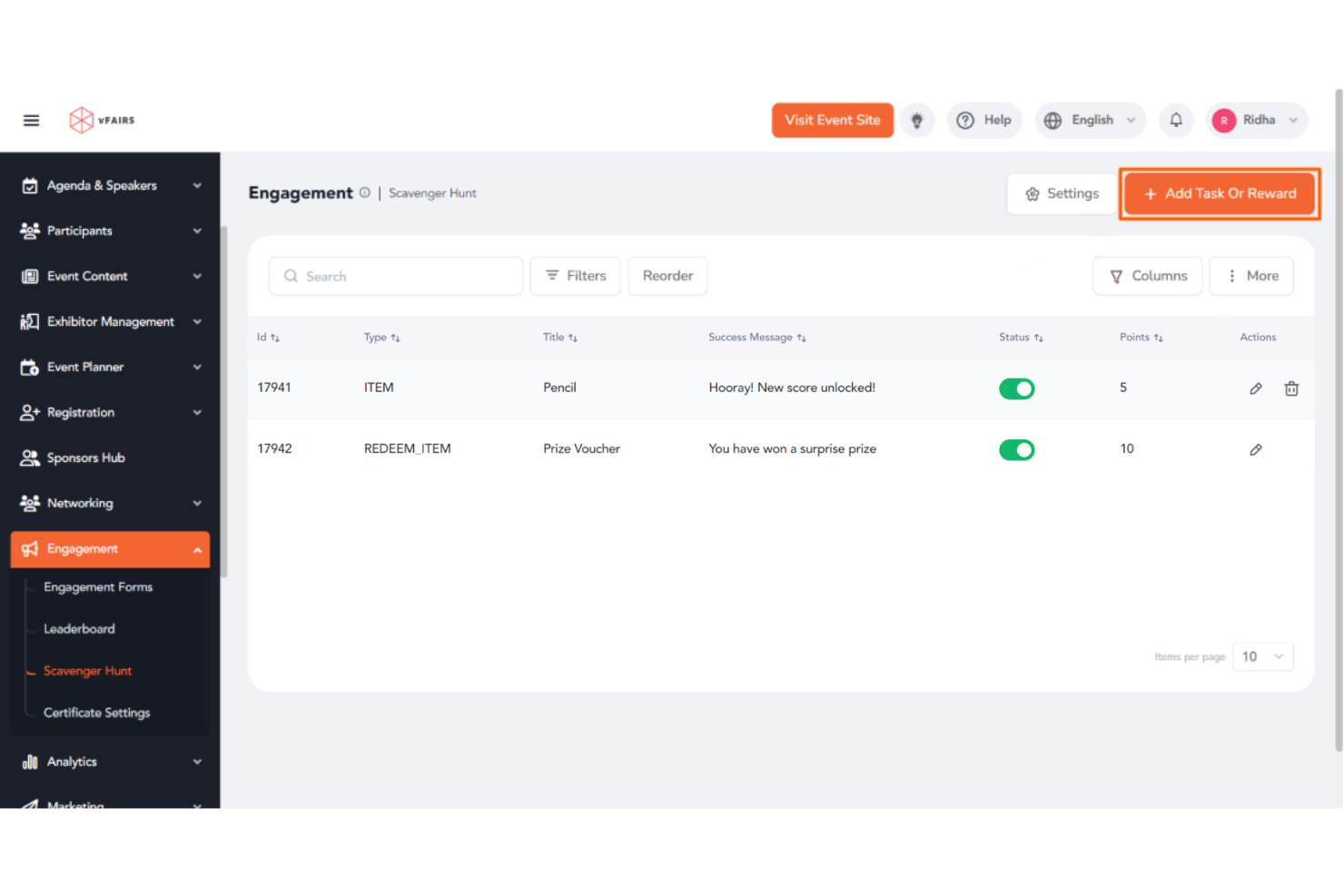 vFairs gamification tool