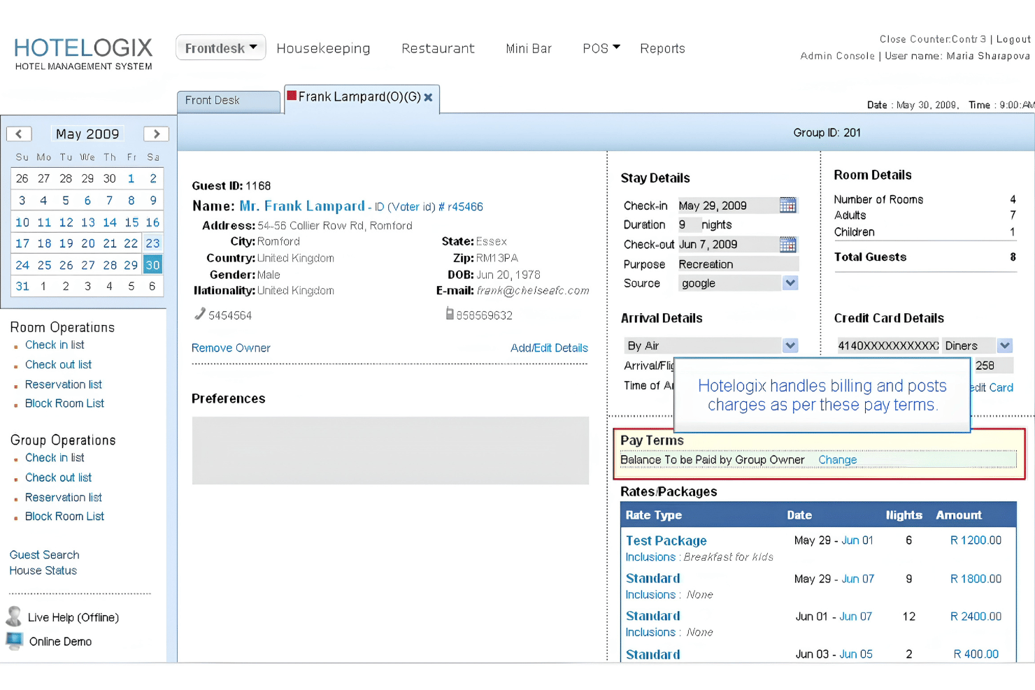 Hotelogix dashboard centralizes bookings, operations, and guest data.