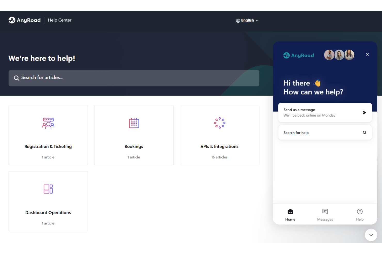 AnyRoad help center and chat support