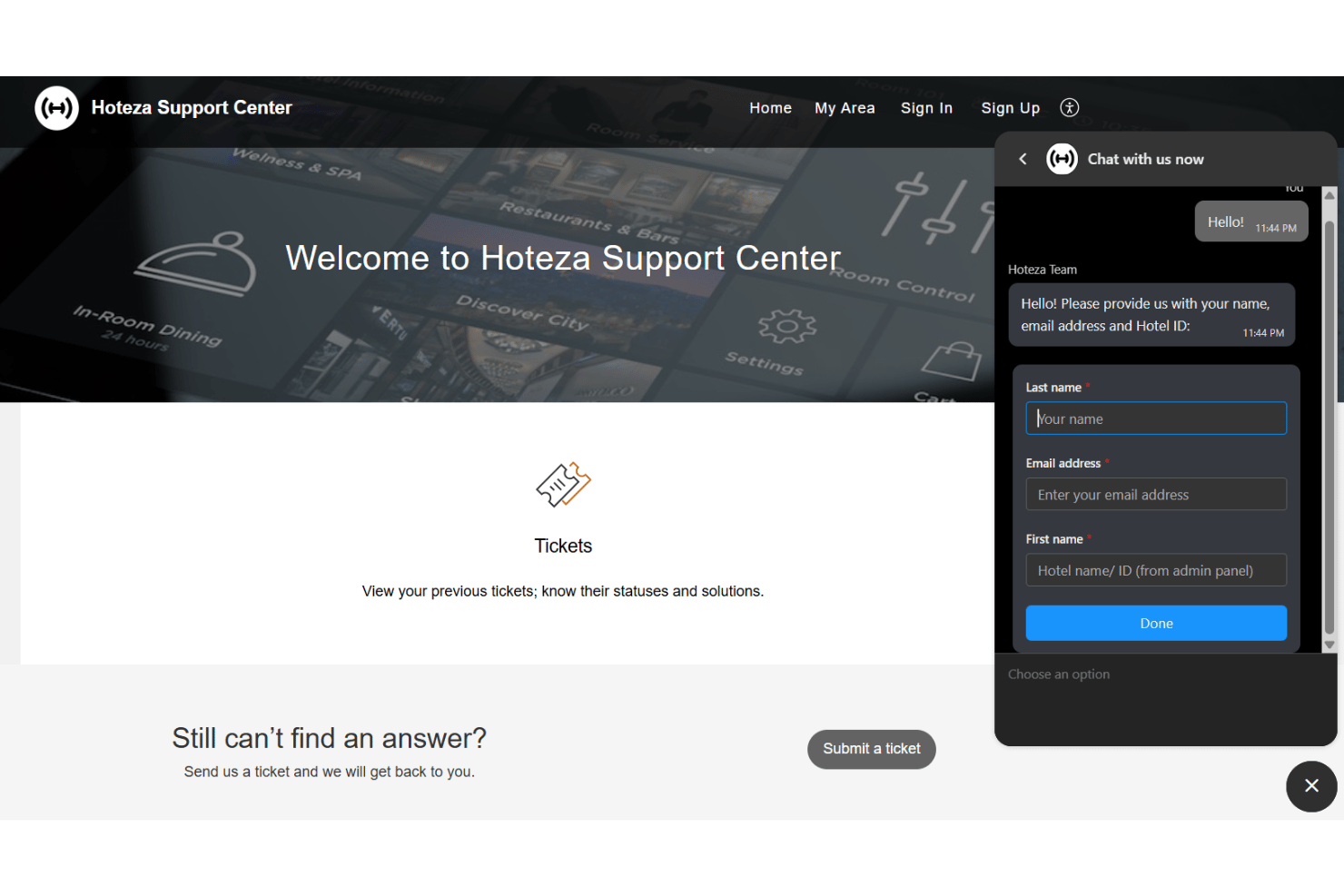 Hoteza customer support