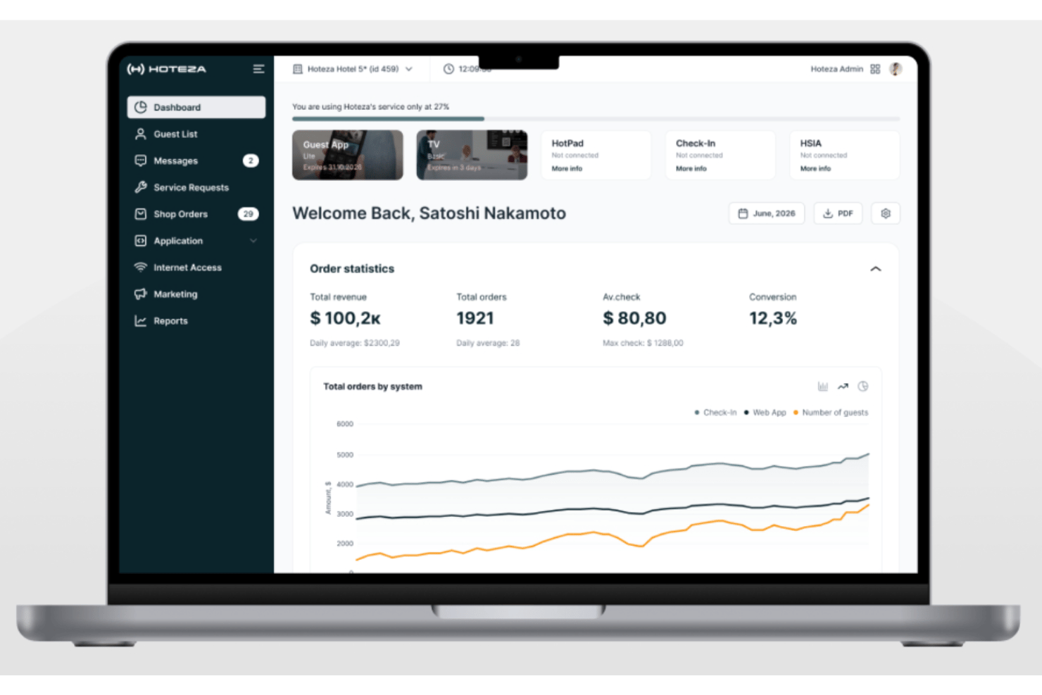 Hoteza delivers guest-facing hotel tech for in-room and mobile services.