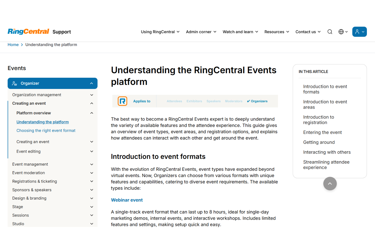 RingCentral Support page