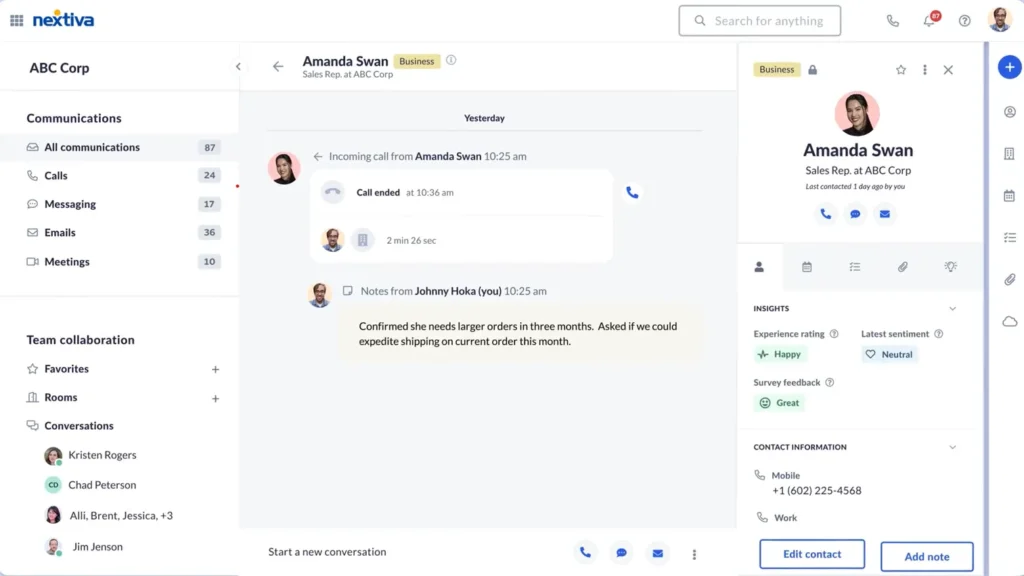 Nextiva screenshot - 10 Beste Telefonsysteme für die Hotellerie 2026