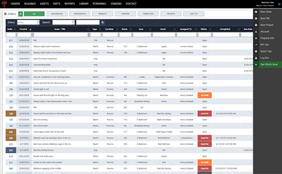 Coba CMMS screenshot - 10 Meilleurs Logiciels de Gestion d’Actifs Hôteliers en 2026
