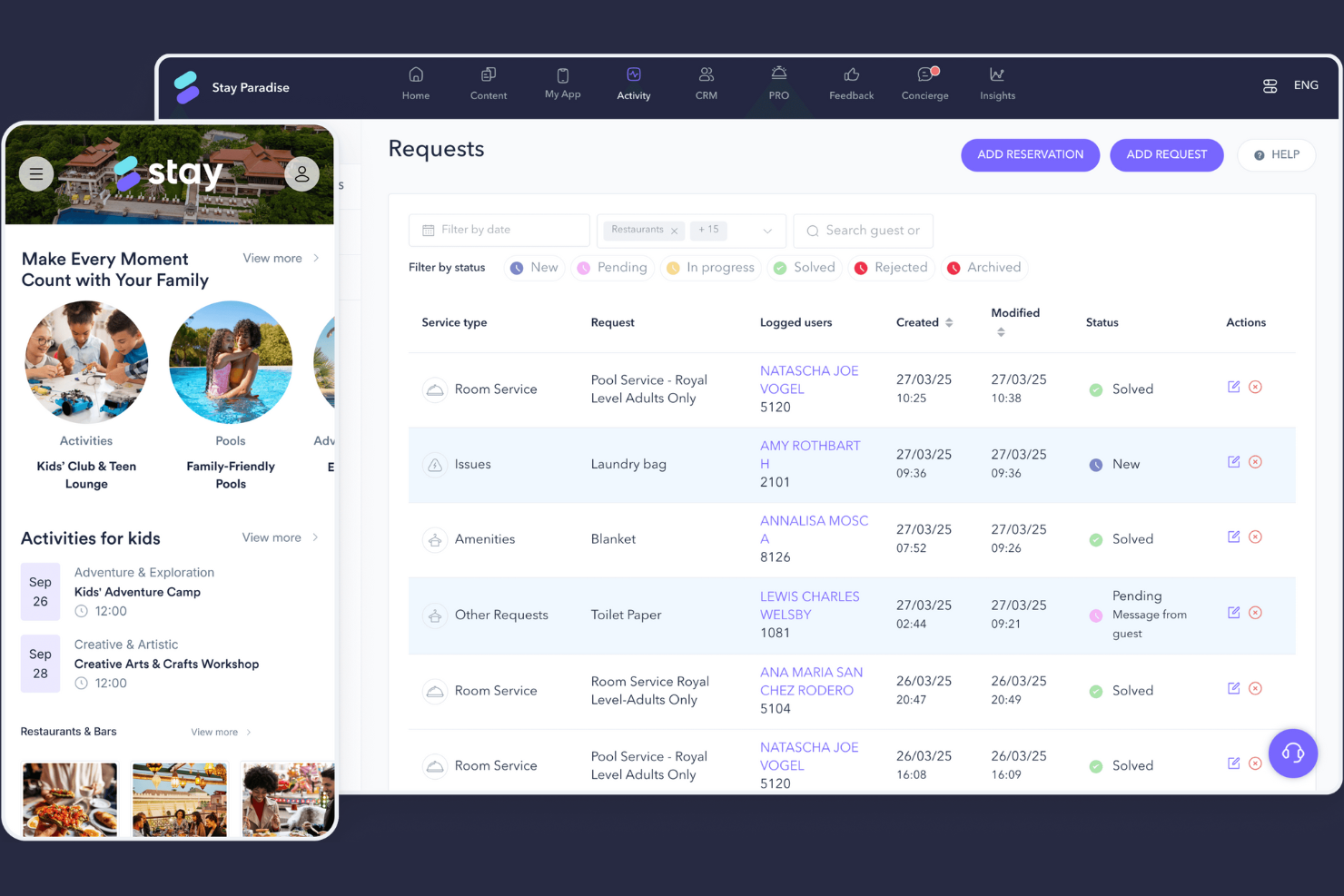 STAY screenshot - 10 migliori software per ordinazioni da mobile per hotel nel 2026
