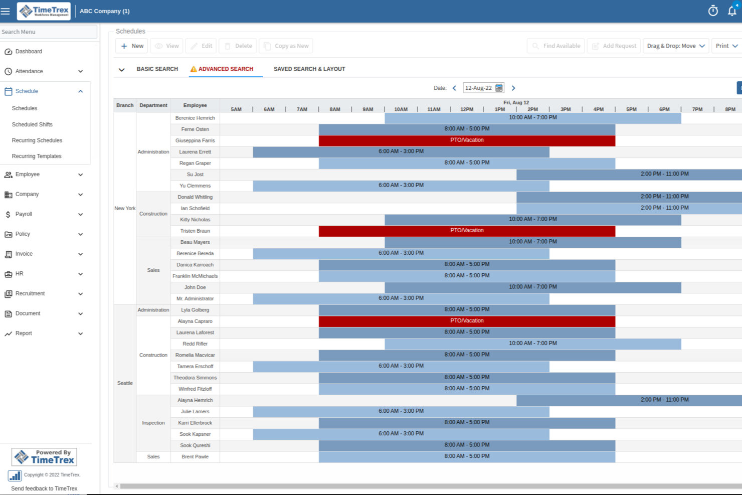 TimeTrex screenshot - 1 migliori software di gestione del personale per l’ospitalità nel 2026