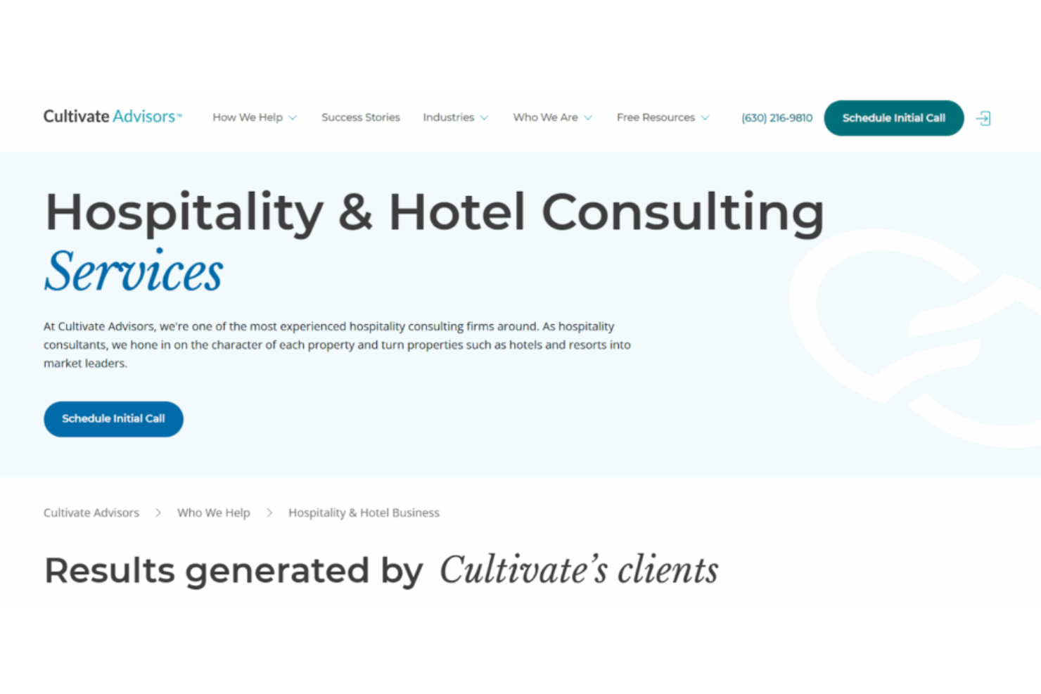 Cultivate Advisors screenshot - 10 Mejores Consultores de Gestión Hotelera para 2026