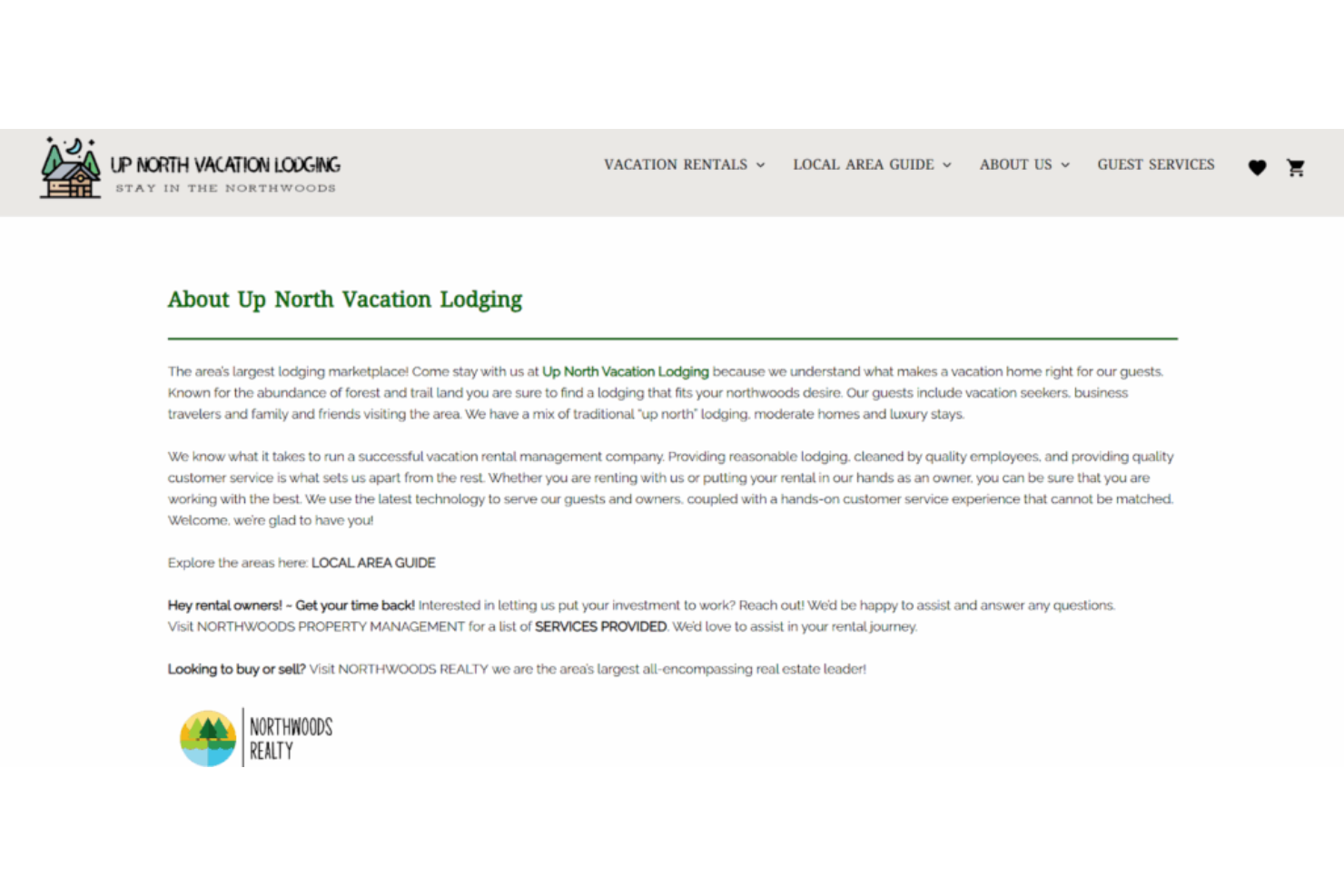 Up North Vacation Lodging screenshot - 10 mejores servicios de gestión de propiedades de alquiler vacacional 2026