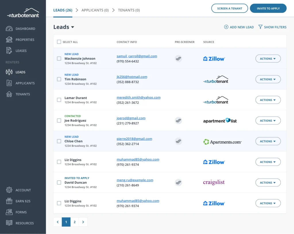 Turbo Tenant screenshot - 10 Mejores Software de Gestión de Propiedades en Alquiler para 2026