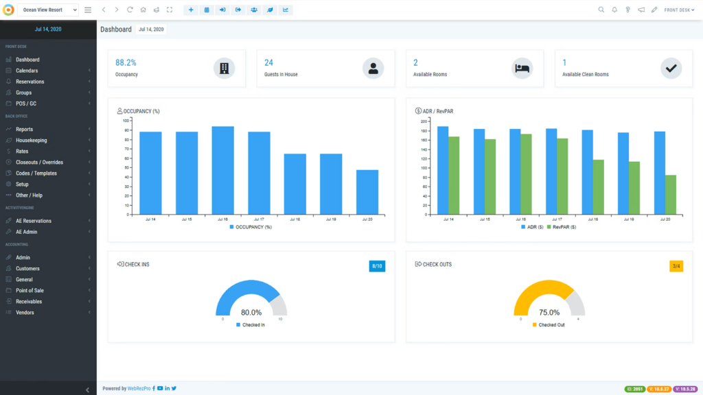 WebRezPro screenshot - Guida ai 10 migliori software di gestione dei resort del 2026