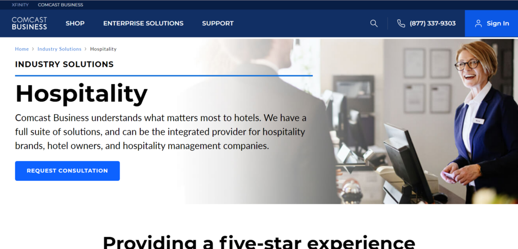 Comcast screenshot - 10 Mejores Sistemas Telefónicos para Hoteles en 2026