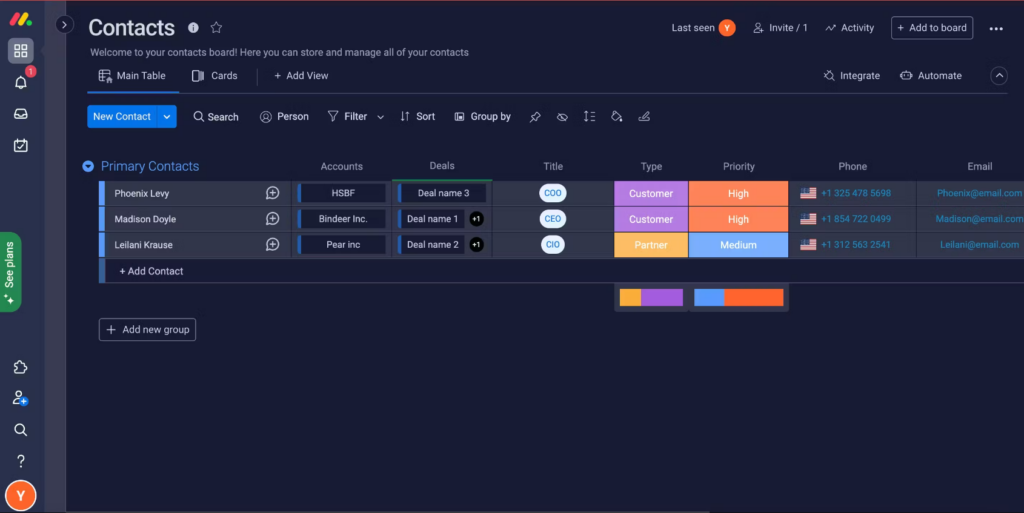 monday sales CRM screenshot - 10 Mejores Software CRM para Hoteles de 2026 Comparados