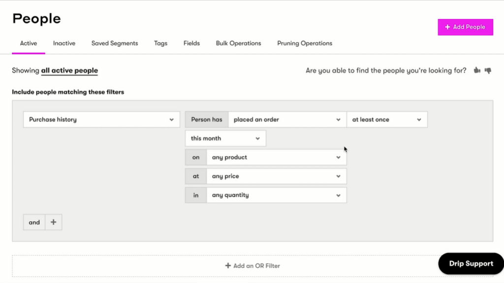 Drip screenshot - 10 migliori software di email marketing per hotel per 2026