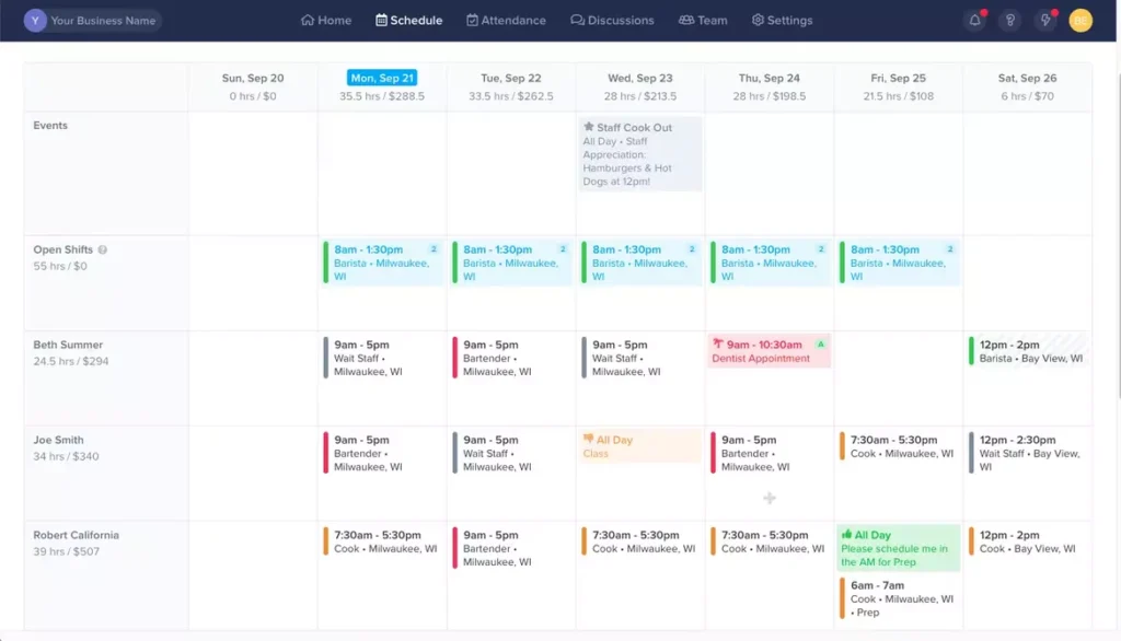ZoomShift screenshot - Los 10 Mejores Software para Programar Eventos en 2026
