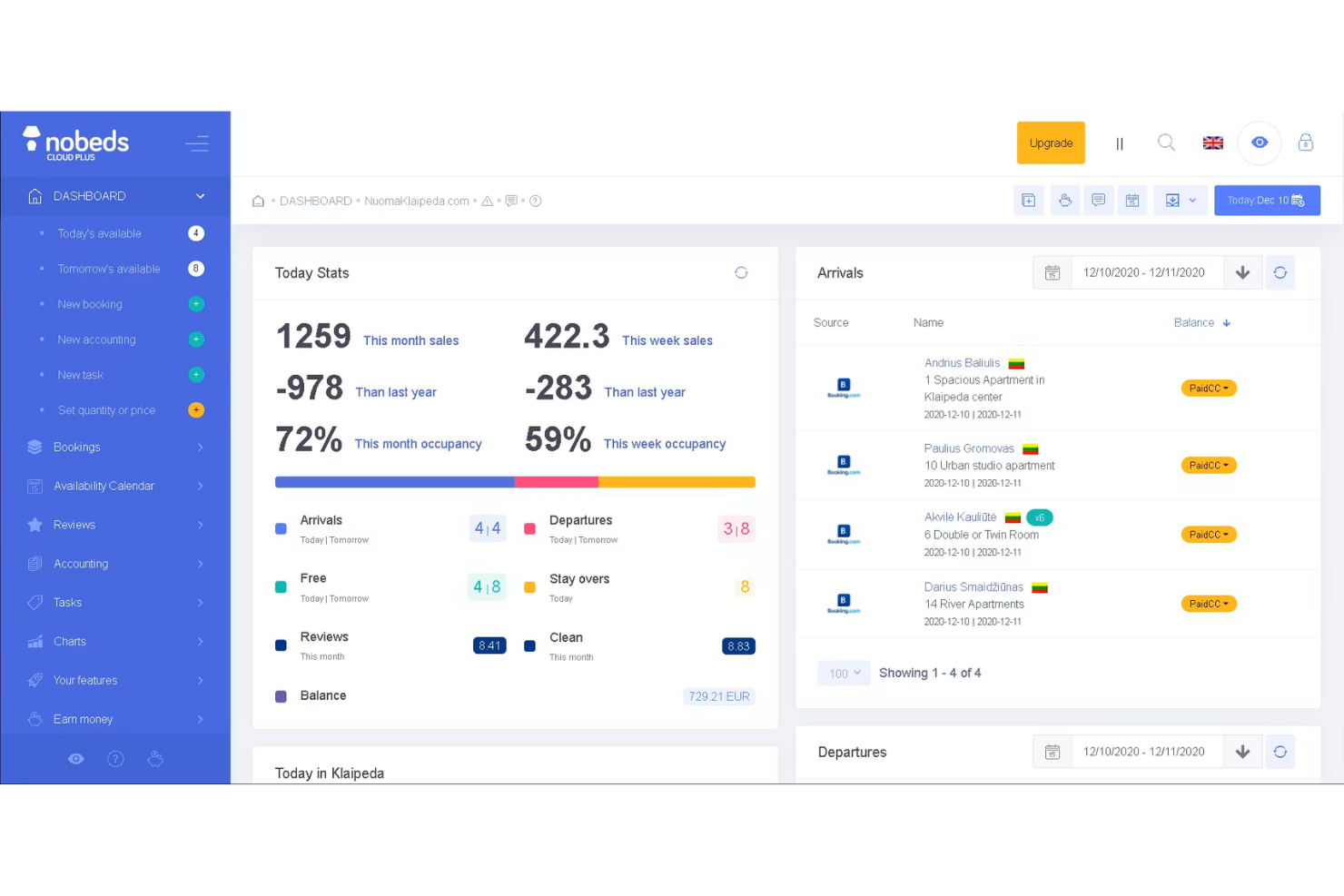 Nobeds screenshot - 10 Mejores Software Gratuitos de Gestión Hotelera Revisados en 2026