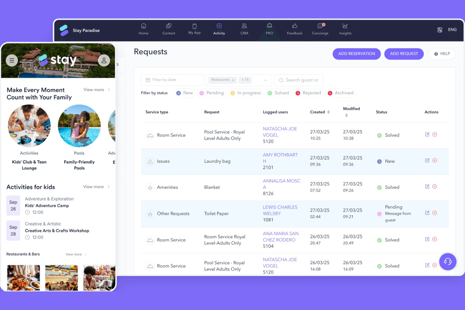 STAY screenshot - 10 Migliori Software di Gestione Attività per Hotel Recensiti nel 2026