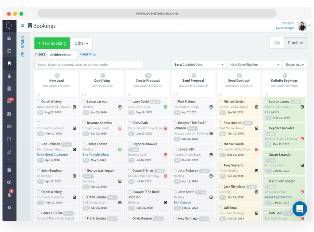 EventTemple screenshot - 10 Migliori CRM per la Gestione di Eventi per Organizzare Grandi Eventi nel 2026