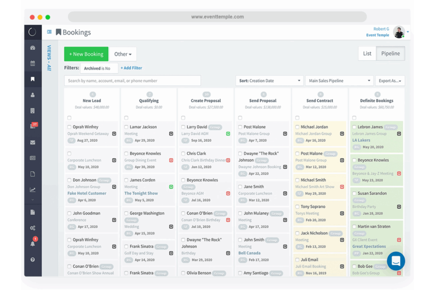Event Temple screenshot - 10 beste softwareoplossingen voor hotelverkoop en catering in 2026