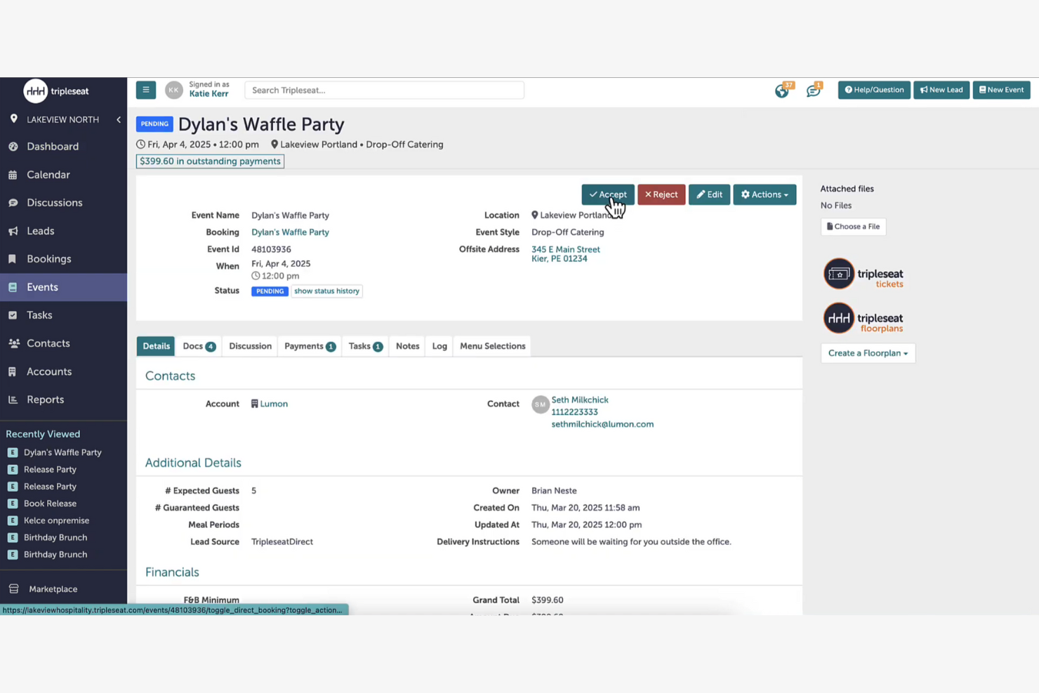 Tripleseat screenshot - 23 Best Hotel Restaurant Software Solutions for 2026