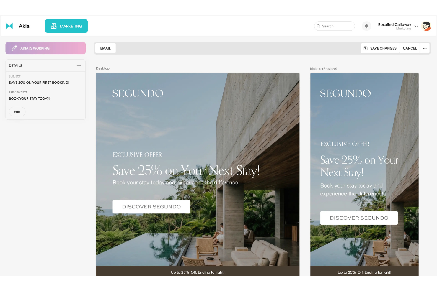 Akia centralizes campaigns, email previews, and marketing workflow controls.