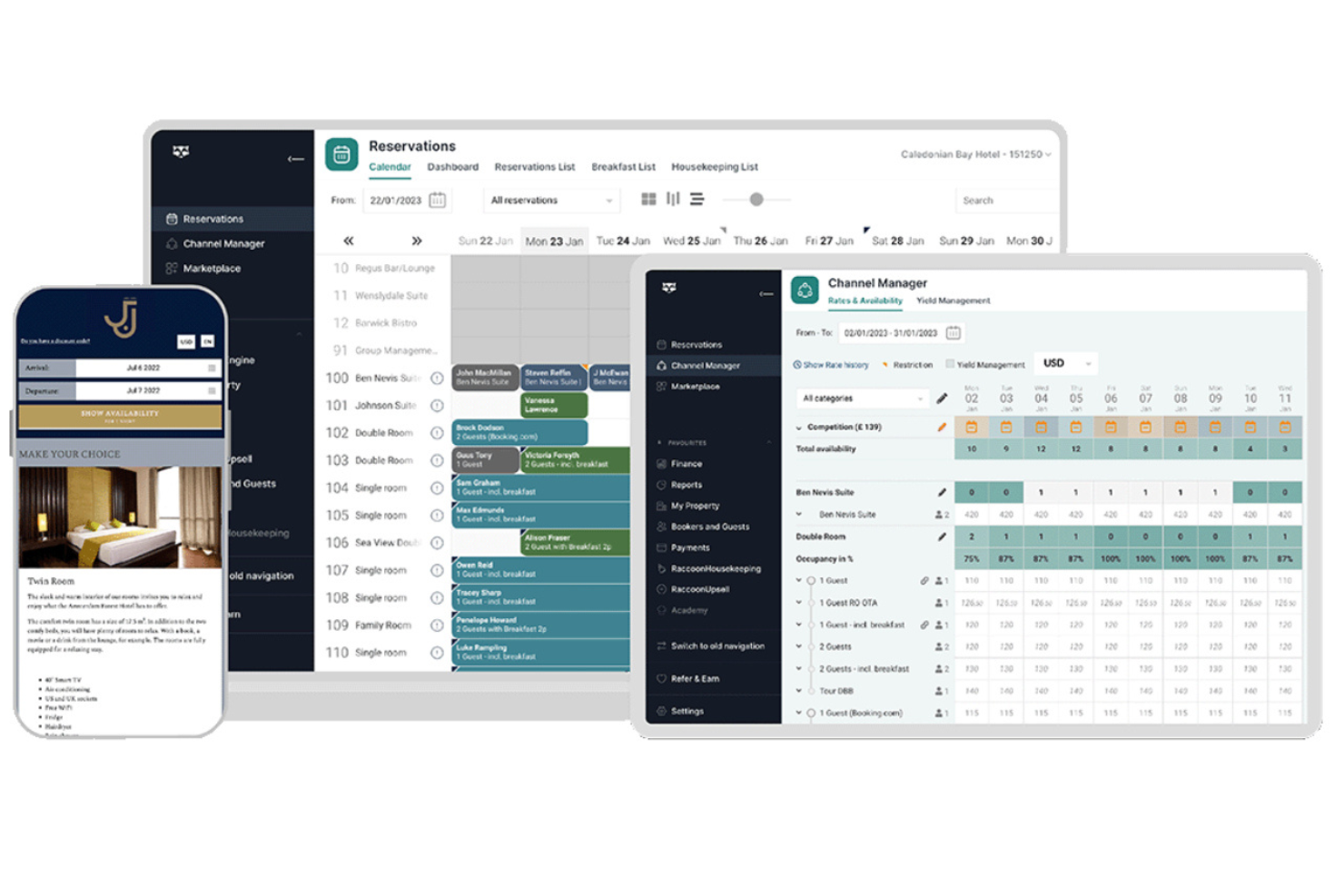 RoomRaccoon centralizes reservations, rates, and operations in one dashboard.