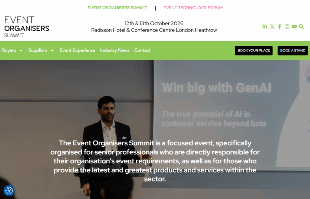 Screenshot of the Event Organisers Summit 2026 landing page