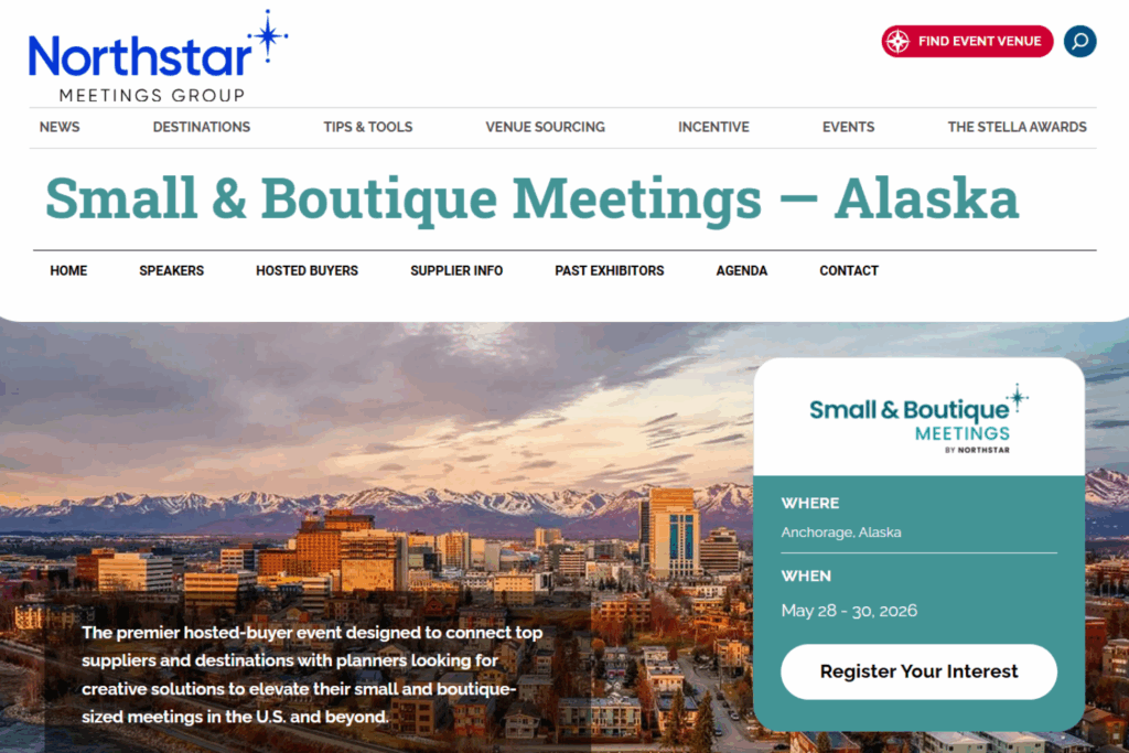 Website page of the Small &amp; Boutique Meetings — Alaska 2026