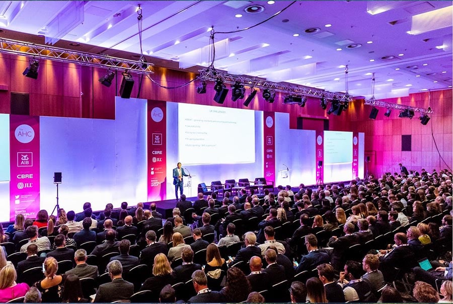 Audience attending a keynote session at the Annual Hospitality Conference