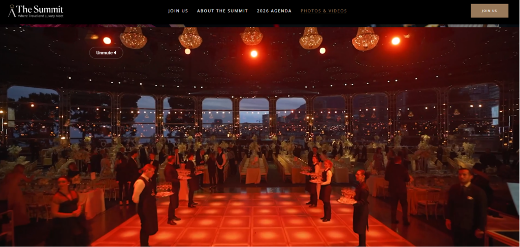 The Summit by Forbes Travel Guide website showing an upscale evening event and luxury hospitality setting.