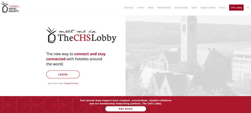 Netzwerkseite der CHS-Lobby der Cornell Hotel Society für Mitglieder