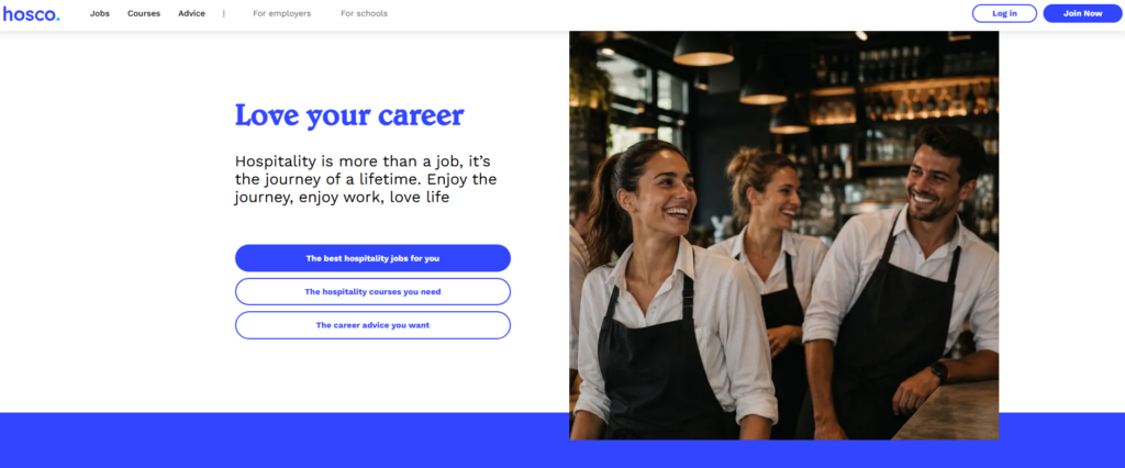 Hosco-Startseite mit Fachleuten aus dem Gastgewerbe und Ressourcen für die berufliche Entwicklung