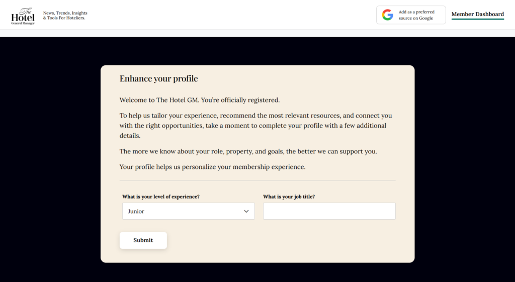 The Hotel GM-Mitgliederprofil zur Einrichtung personalisierter Ressourcen