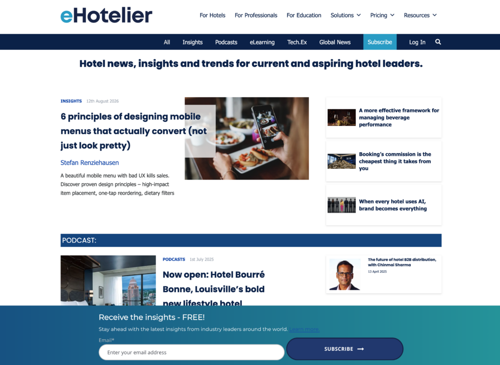 eHotelier landing page